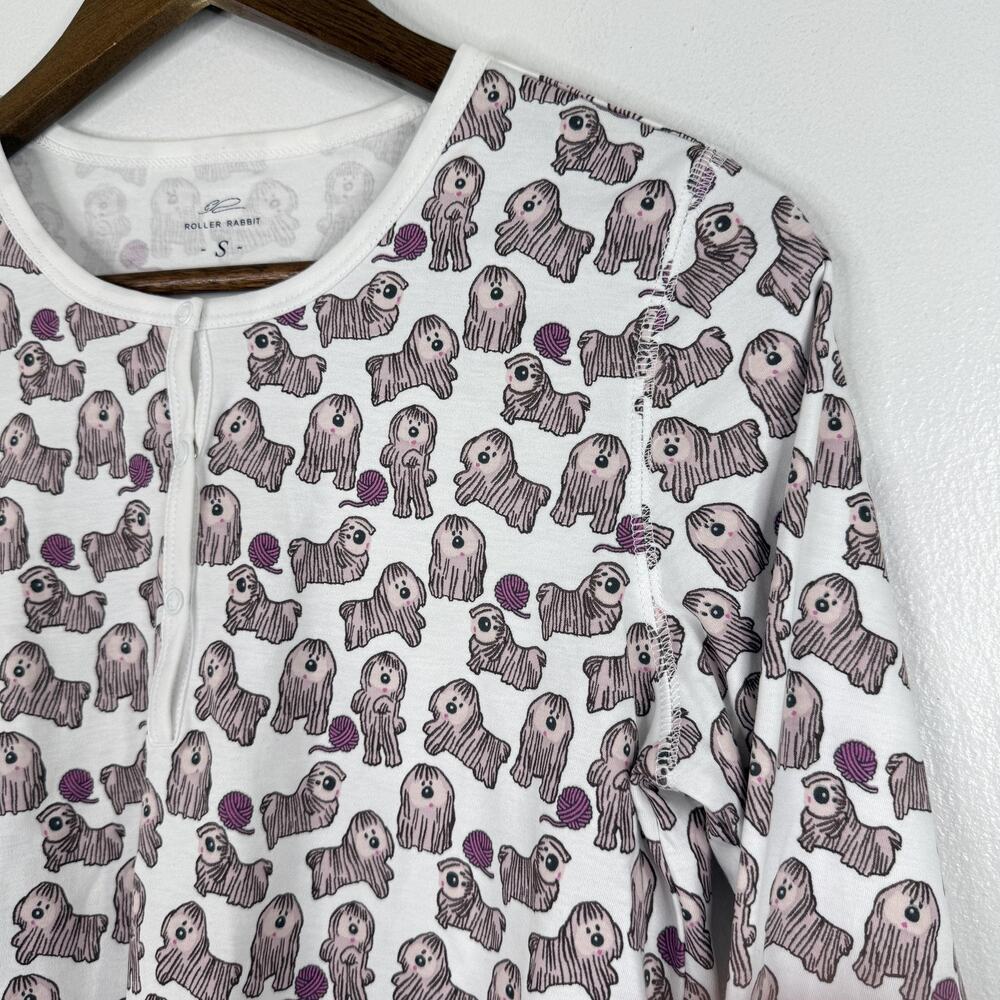 Roller Rabbit Shaggy Dog Print Pajama Top Womens Small Pima Cotton Sleepwear